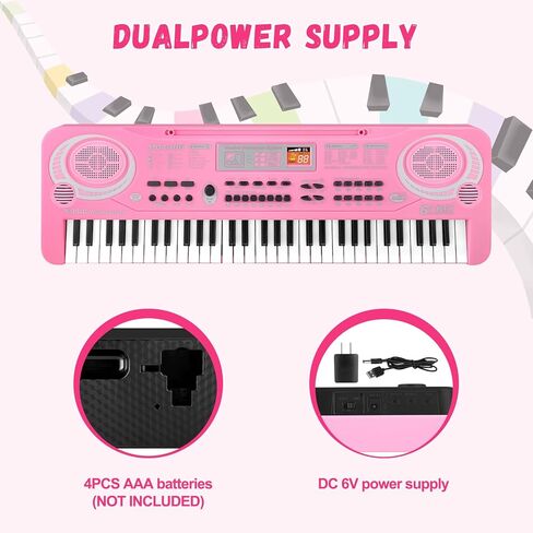 لوحة مفاتيح البيانو للأطفال المبتدئين، لوحات مفاتيح البيانو الرقمية الكهربائية المحمولة، 61 لعبة الآلات الموسيقية الرئيسية مع ميكروفون، هدايا عيد الميلاد وأعياد الميلاد للفتيات والأولاد in Kuwait