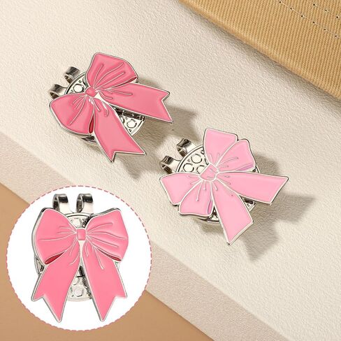 2pcs Magnetic Golf Ball Markers, Pink Bow Golf Ball Marker Hat Clip Strong Magnetic Cute Decoration Accessory for Hat Bags Women Golfer in Saudi Arabia