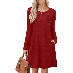 OFEEFAN Womens Long Sleeve Tunic Dress Fall Fashion Sweater Dress with Pockets Pleated Front Casual Winter in Saudi Arabia