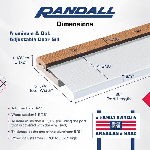 Exterior Inswing Threshold | Oak & Aluminum Adjustable Sill with Wood Base | 5 3/4" Wide | 3 Feet Long | Adjusts from 1 1/8" to 1 1/2" High | Brown Aluminum | Primed Wood Base in Saudi Arabia