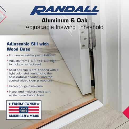 Exterior Inswing Threshold | Oak & Aluminum Adjustable Sill with Wood Base | 5 3/4" Wide | 3 Feet Long | Adjusts from 1 1/8" to 1 1/2" High | Brown Aluminum | Primed Wood Base in Saudi Arabia