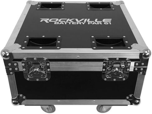 Rockville Battery Par Pack 61 8 RGBWA+UV PAR LIGHTS BARDERNY مع حالة شحن الطيران ، DMX & IR عن بعد ، بطارية مدتها 15 ساعة ، وضع Master/Slave ، تنشيط صوتي وصوت ، مثالي للأحداث و DJ in Kuwait