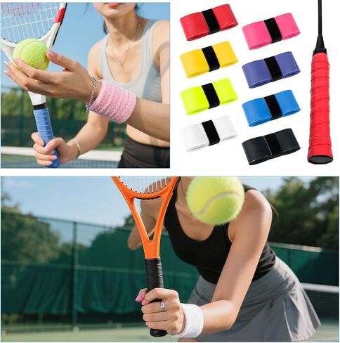 8 Pcs Tennis Racket Grip Tape, Tacky Non-Slip Badminton Rackets Grip Tape, Sweat-Absorbing Cushion Wrap Head Grips Racket Cover for Tennis, Golf, Baseball, Bat, Universal Grips Tapes in Saudi Arabia