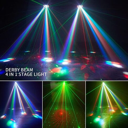 DJ Lights Party Light, Stage Disco Light 4 in 1 RGBW Derby Beam, Led Strobe, Remote & DMX Control Perfect for Wedding Bar Club Disco Party Festival Stage & DJ Lighting, Black in Saudi Arabia