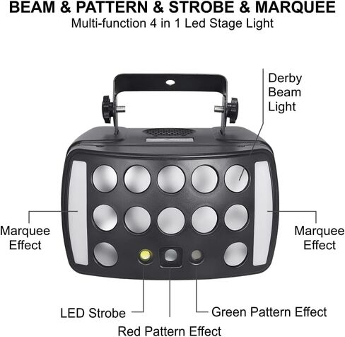 DJ Lights Party Light, Stage Disco Light 4 in 1 RGBW Derby Beam, Led Strobe, Remote & DMX Control Perfect for Wedding Bar Club Disco Party Festival Stage & DJ Lighting, Black in Saudi Arabia