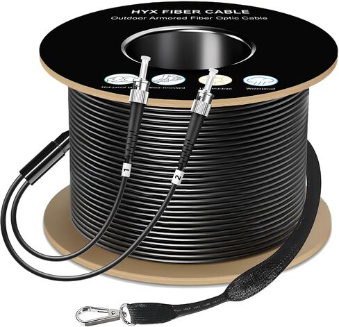 HYX Fiber Cable-ST to ST Single Mode Fiber Patch Cable,1300ft/400m,ST-ST Outdoor Armored Fiber Optic Cable,Duplex Industrial TPU,Direct Burial 9/125um Optical Jumper with Pulling Eye Kit, OD-5mm,Black in Kuwait