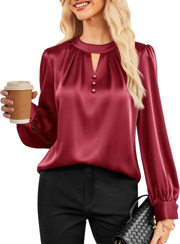 GRACE KARIN Women's Dressy Business Casual Tops Long Sleeve Shirts Satin Silk Blouse Work Office Fall Outfits 2025 in Saudi Arabia