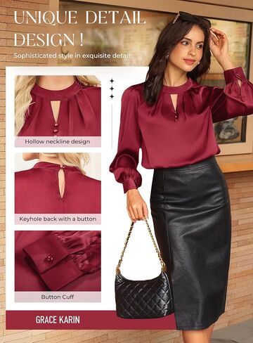 GRACE KARIN Women's Dressy Business Casual Tops Long Sleeve Shirts Satin Silk Blouse Work Office Fall Outfits 2025 in Saudi Arabia