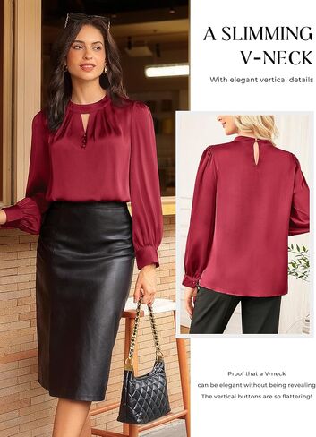 GRACE KARIN Women's Dressy Business Casual Tops Long Sleeve Shirts Satin Silk Blouse Work Office Fall Outfits 2025 in Saudi Arabia