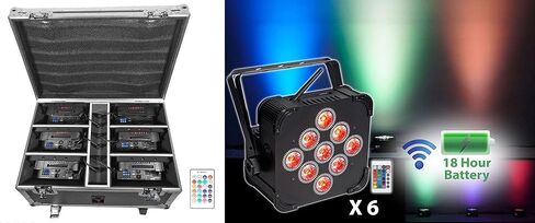 Rockville Best Pack 60 (6) Black 54W Battery Wash Lights, RGBWA+UV, Wireless DMX, Charging Case, Long-Life Battery, LCD Display, for DJs and Events in Saudi Arabia