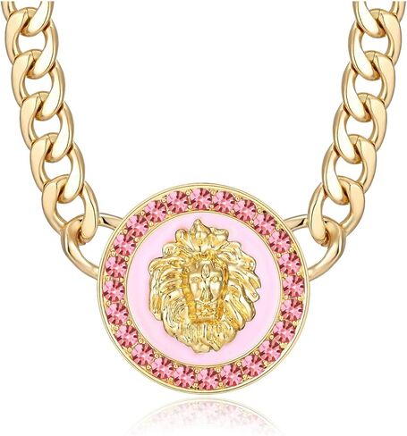 Women's Hip Hop Basketball Wives Lion Head Chunky Chain Choker Necklace Crystal Statement Linked Necklace Party Costume Outfit Cocktail Animal Jewelry in Kuwait