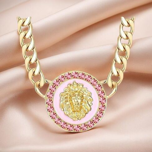 Women's Hip Hop Basketball Wives Lion Head Chunky Chain Choker Necklace Crystal Statement Linked Necklace Party Costume Outfit Cocktail Animal Jewelry in Kuwait