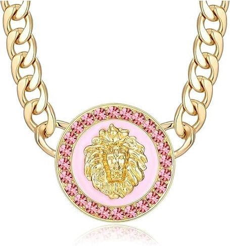 Women's Hip Hop Basketball Wives Lion Head Chunky Chain Choker Necklace Crystal Statement Linked Necklace Party Costume Outfit Cocktail Animal Jewelry in Kuwait