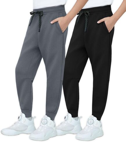 MERIDIANO 2 Pack Boys Joggers Lightweight Athletic Pants with Cloud Soft Air Fabric for Kids Youth with Drawstring Size 5-16 in Saudi Arabia
