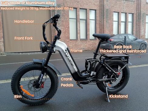 Cyrusher 20Inch Aluminum Electric Bike | Kommoda EBike 1500w 28Mph | 48V20Ah 75Miles | Air Suspension | Hydraulic Disc Brakes in Saudi Arabia
