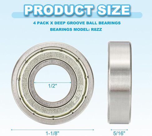 Patikil R8zz Ball Groove Ball تحمل 1/2 "× 1-1/8" × 5/16 "، 2 حزمة محامل مصغرة مزدوجة من المطاط لآلة المحرك الكهربائي ، الأسود والفضي in Saudi Arabia