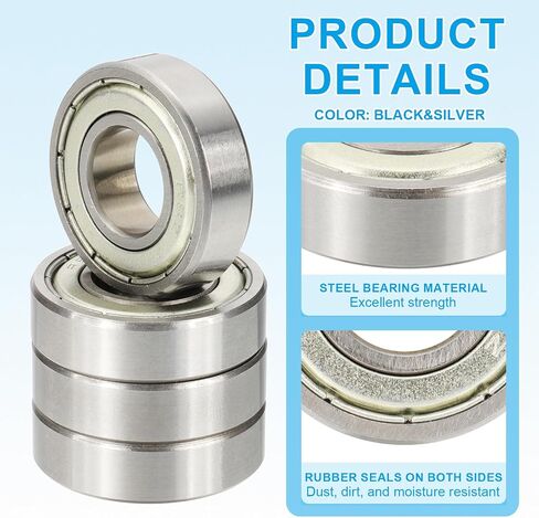 Patikil R8zz Ball Groove Ball تحمل 1/2 "× 1-1/8" × 5/16 "، 2 حزمة محامل مصغرة مزدوجة من المطاط لآلة المحرك الكهربائي ، الأسود والفضي in Saudi Arabia