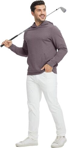 بلوفر رجالي بغطاء للرأس من M MAELREG مصنوع من الصوف الدافئ وخفيف الوزن وملمس شبكي سويت شيرت رياضي بقلنسوة للجولف مع جيب الكنغر in Saudi Arabia