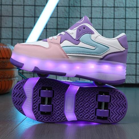 Ufatansy Roller Skates Shoes for Kids Girls Boys 4 Detachable Wheels Roller Sport Shoes 16 Modes Colorful LED Lights Rechargeable Fashion Sneakers Footwear Gifts in Saudi Arabia