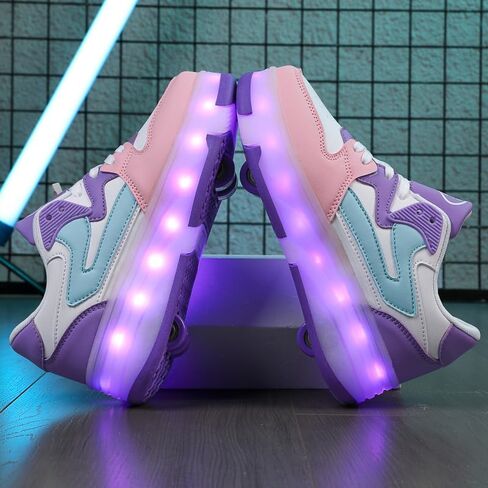 Ufatansy Roller Skates Shoes for Kids Girls Boys 4 Detachable Wheels Roller Sport Shoes 16 Modes Colorful LED Lights Rechargeable Fashion Sneakers Footwear Gifts in Saudi Arabia
