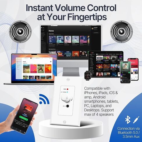 TNP in-Wall Bluetooth Receiver Amplifier, 4-Channel Wall Plate with AUX in Kuwait