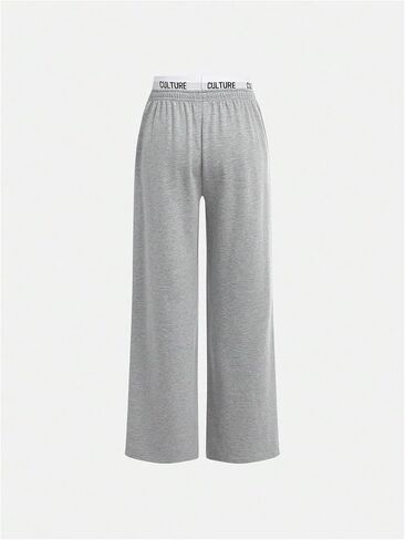 OYOANGLE Girl's Letter Tape Elastic Waist Wide Leg Sweatpants Y2K Workout Baggy Pants with Pocket in Saudi Arabia