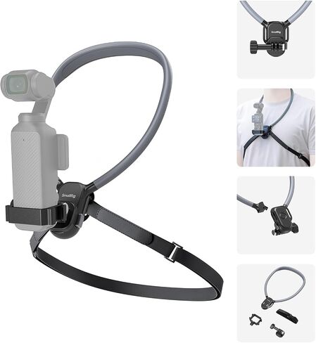 تركيب رقبة مغناطيسي صغير مع حزام صدر لأعمدة الكاميرا خالية من اليدين POV for DJI Osmo Pocket 3/Osmo 360/Action 4/5 ، لـ GoPro Hero 12/11/10/9 ، لـ Insta 360 X5/X4/X3/ACE Pro 2-5567 in Saudi Arabia