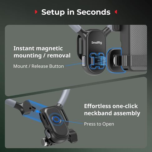 تركيب رقبة مغناطيسي صغير مع حزام صدر لأعمدة الكاميرا خالية من اليدين POV for DJI Osmo Pocket 3/Osmo 360/Action 4/5 ، لـ GoPro Hero 12/11/10/9 ، لـ Insta 360 X5/X4/X3/ACE Pro 2-5567 in Saudi Arabia