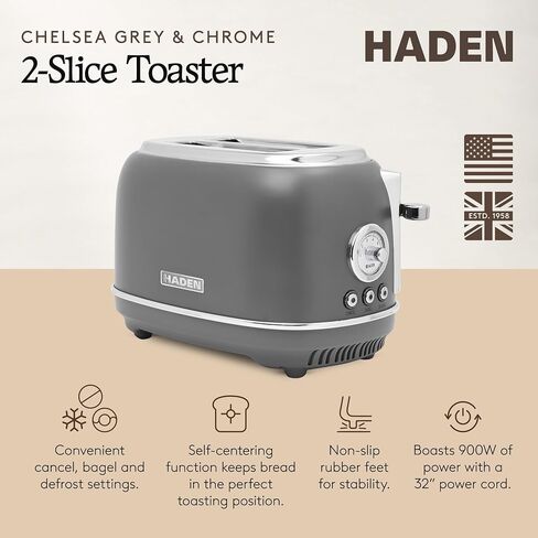 Haden Chelsea 2 Slice Slice Slot Sotaster مع تحكم بني قابل للتعديل والرمادي والكروم in Kuwait