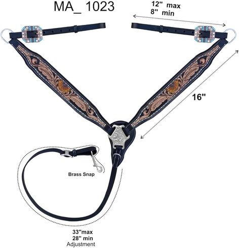 Majestic Ally Hand-Tooled Designer Padded Leather Horse Browband Headstall Breastcollar Set, Browband Headstall, Breastcollar in Saudi Arabia