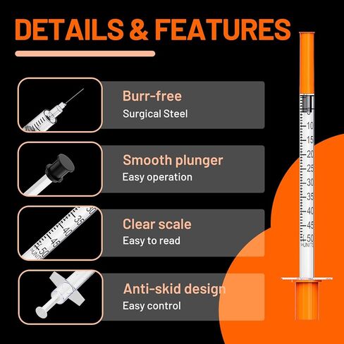 u-100 1ml 29g حقنة مع 1/4 بوصة (6 مم) 1cc مختبر محاقن مربع ملفوف بشكل فردي من 25 in Kuwait