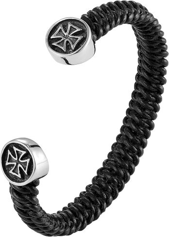 URBAN JEWELRY سوار جلدي رائع للرجال مع قفل الفولاذ المقاوم للصدأ مشبك رأس النمر ، أسود ، فضي ، عرض 8.5 بوصة ، هدية رائعة للرجال ، 8.5 بوصة ، جلد ، بدون حجر كريم, 8.5 inches, جلد, بدون أحجار كريمة in Saudi Arabia
