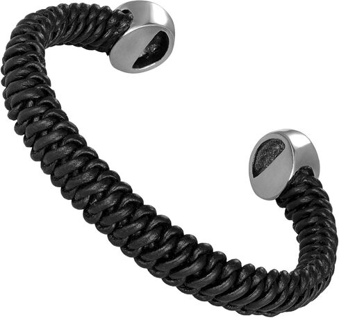 URBAN JEWELRY سوار جلدي رائع للرجال مع قفل الفولاذ المقاوم للصدأ مشبك رأس النمر ، أسود ، فضي ، عرض 8.5 بوصة ، هدية رائعة للرجال ، 8.5 بوصة ، جلد ، بدون حجر كريم, 8.5 inches, جلد, بدون أحجار كريمة in Saudi Arabia