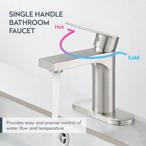 Gold Bathroom Faucet 1 Hole, Single Handle Bathroom Vanity Sink Faucet with Deck Plate & Metal Pop-Up Drain & Supply Lines, Gold Brushed Finish in Saudi Arabia