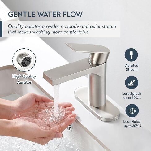 Gold Bathroom Faucet 1 Hole, Single Handle Bathroom Vanity Sink Faucet with Deck Plate & Metal Pop-Up Drain & Supply Lines, Gold Brushed Finish in Saudi Arabia