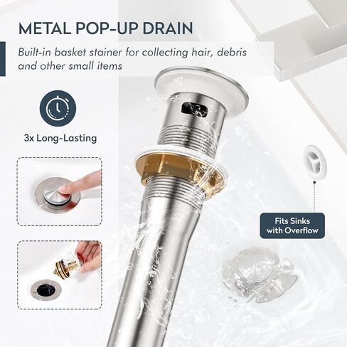 Gold Bathroom Faucet 1 Hole, Single Handle Bathroom Vanity Sink Faucet with Deck Plate & Metal Pop-Up Drain & Supply Lines, Gold Brushed Finish in Saudi Arabia
