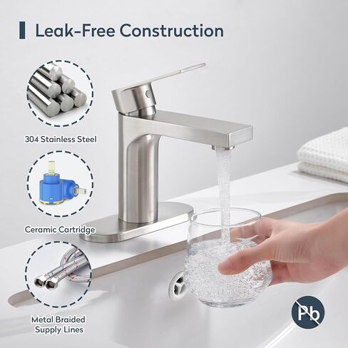 Gold Bathroom Faucet 1 Hole, Single Handle Bathroom Vanity Sink Faucet with Deck Plate & Metal Pop-Up Drain & Supply Lines, Gold Brushed Finish in Saudi Arabia