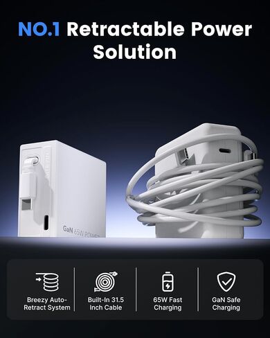 USB C Wall Charger with 31.5in Retractable Lightning Cable, 35W PD GaN Fast Charging Block, 2in1 Foldable Charger Compatible with iPhone14/13/12, iPad, Galaxy S25 S24, LG and More(Black) in Saudi Arabia