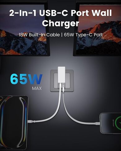 USB C Wall Charger with 31.5in Retractable Lightning Cable, 35W PD GaN Fast Charging Block, 2in1 Foldable Charger Compatible with iPhone14/13/12, iPad, Galaxy S25 S24, LG and More(Black) in Saudi Arabia