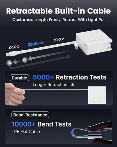 USB C Wall Charger with 31.5in Retractable Lightning Cable, 35W PD GaN Fast Charging Block, 2in1 Foldable Charger Compatible with iPhone14/13/12, iPad, Galaxy S25 S24, LG and More(Black) in Saudi Arabia