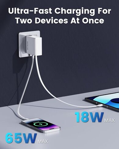 USB C Wall Charger with 31.5in Retractable Lightning Cable, 35W PD GaN Fast Charging Block, 2in1 Foldable Charger Compatible with iPhone14/13/12, iPad, Galaxy S25 S24, LG and More(Black) in Saudi Arabia