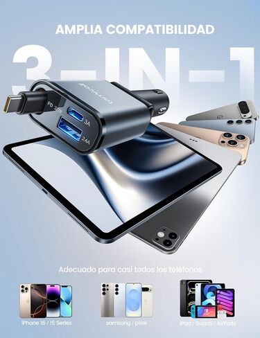 Lamicall Retractable Car Charger 3 in 1 USB C Fast Charging [Ultra-Compact, 75% Less Space] 57W Type C Car Charger fit iPhone 16 16e 15 Pro Max Plus Samsung Galaxy S25 S24 Ultra Pixel Android in Saudi Arabia