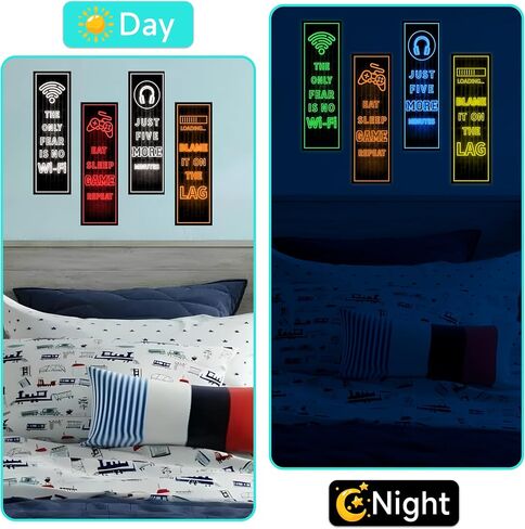Eat Sleep Game Wall Decals Glow in The Dark, Gamer Controller Stickers Decor for Boy Bedroom, Joystick Video Gaming Kids Playroom Nursery Decoration (Blue) in Saudi Arabia