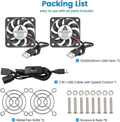 GDSTIME Dual 80mm x 15mm USB Fan with 3 Speed Control, 5V DC Brushless Small PC Computer Case Cooling Fans in Saudi Arabia