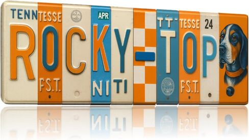 Tennessee Rocky Top License Plate Sign, Vols Metal Wall Art, 16x6 Inches, Orange & White, Aluminum Print, Indoor/Outdoor Decor, Fan Cave, Dorm Room, Game Day in Saudi Arabia