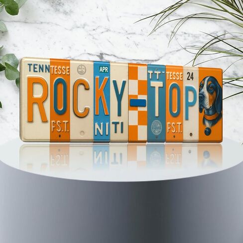 Tennessee Rocky Top License Plate Sign, Vols Metal Wall Art, 16x6 Inches, Orange & White, Aluminum Print, Indoor/Outdoor Decor, Fan Cave, Dorm Room, Game Day in Saudi Arabia