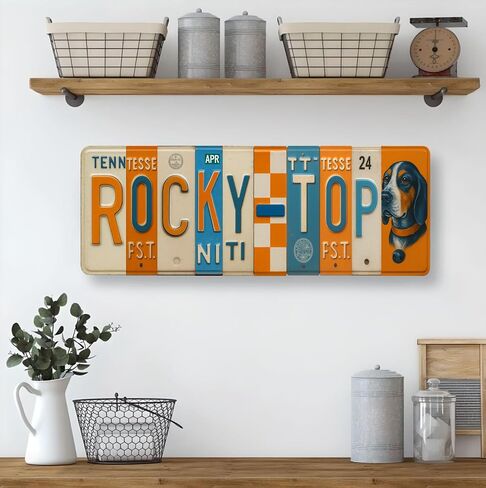 Tennessee Rocky Top License Plate Sign, Vols Metal Wall Art, 16x6 Inches, Orange & White, Aluminum Print, Indoor/Outdoor Decor, Fan Cave, Dorm Room, Game Day in Saudi Arabia