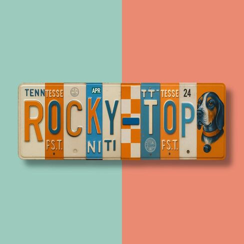 Tennessee Rocky Top License Plate Sign, Vols Metal Wall Art, 16x6 Inches, Orange & White, Aluminum Print, Indoor/Outdoor Decor, Fan Cave, Dorm Room, Game Day in Saudi Arabia
