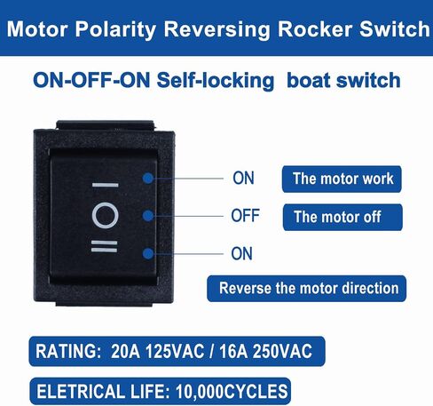 2Pcs ON-Off-ON Polarity Reversing Rocker Switch，DPDT 6 pins 3 Position Self-Locking Double Reset Rocker Toggle Switch with Jumper Wires Snap 12V 125V 250V,Max Current 20A in Saudi Arabia