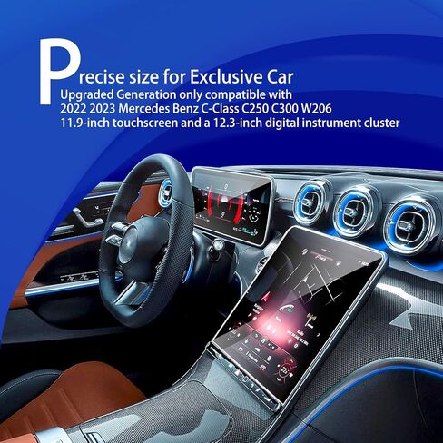 2pcs Matte 2024 2025 Benz C300 Tempered Glass Screen Protector for 2025 2024 2022 2023 Mercedes Benz GLC300 C300 4matic W206/2023 2024 AMG C43/2024 AMG C63 11.9inch Nav. 12.3’’ Dash Anti Glare in Kuwait